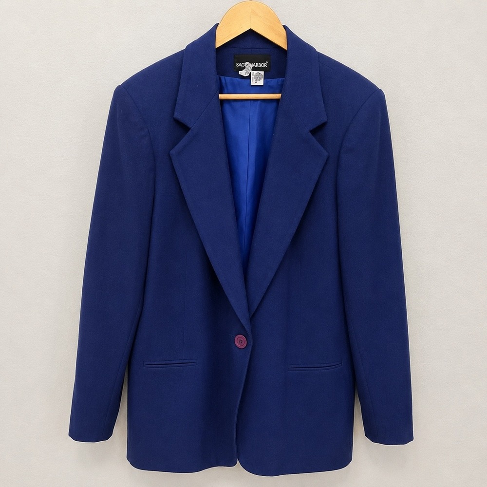 Sag Harbor Vintage Royal Blue 100% Pure Wool Blazer Jacket Womens Size 14